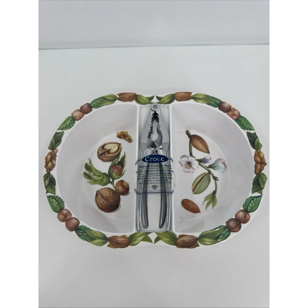 Vintage Melamine Sectioned‎ Nut Serving Bowl With Cracker Made in Italy NEW